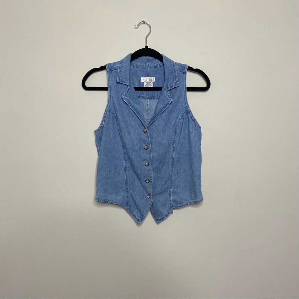 Vintage Pastille Denim Jean Button Front Vest 100% Cotton 90s Blue Women’s